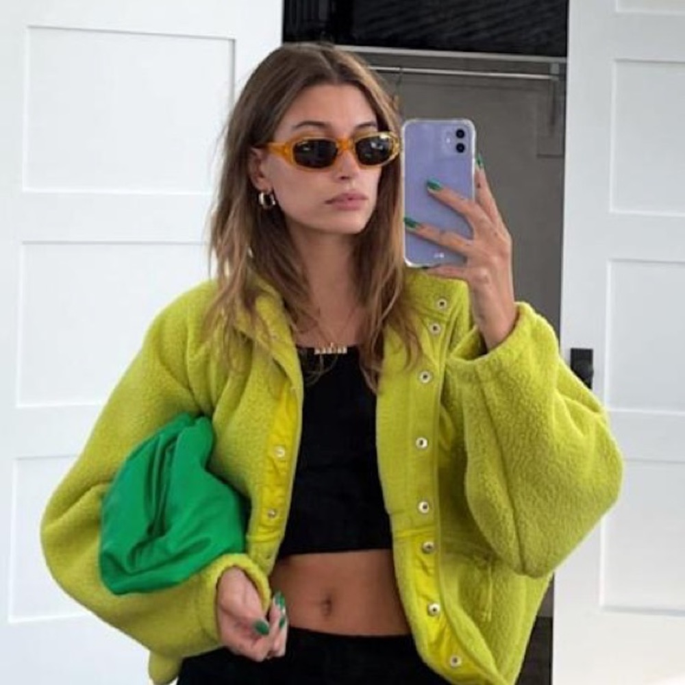 free people hit the slopes fleece jacket in lime zest